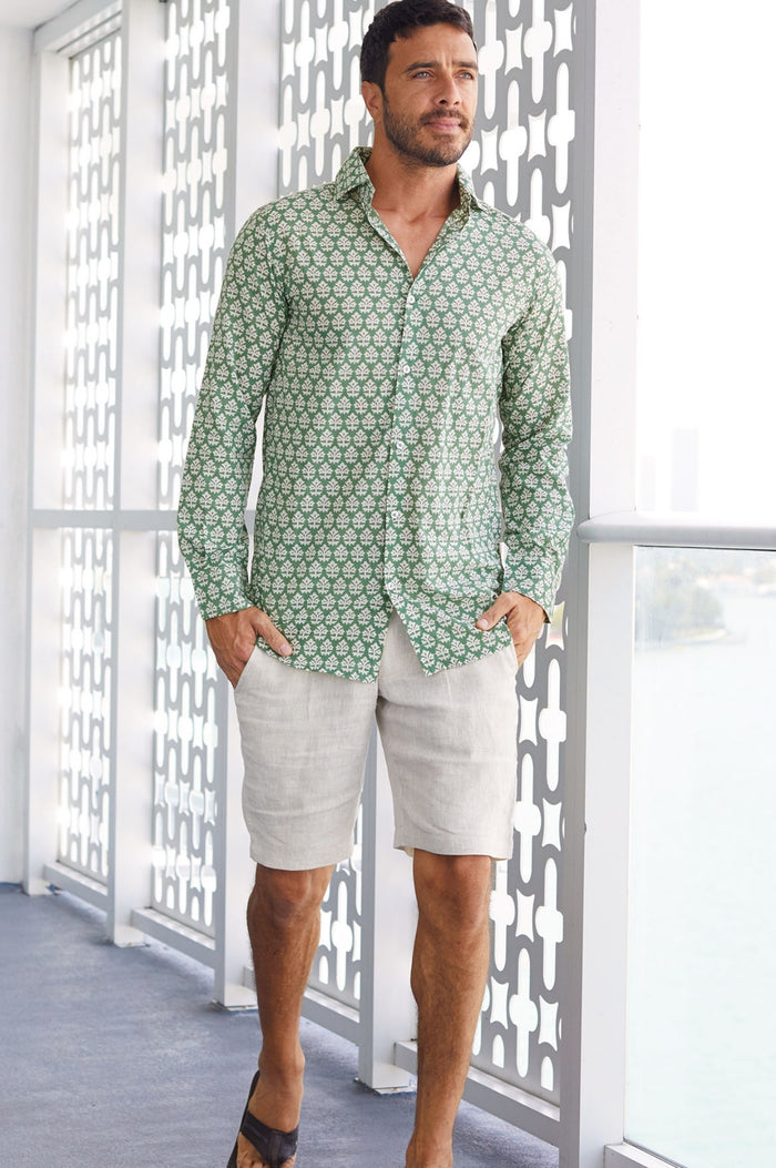 Men's Printed Cotton Shirt | Batik Khaki - Aspiga