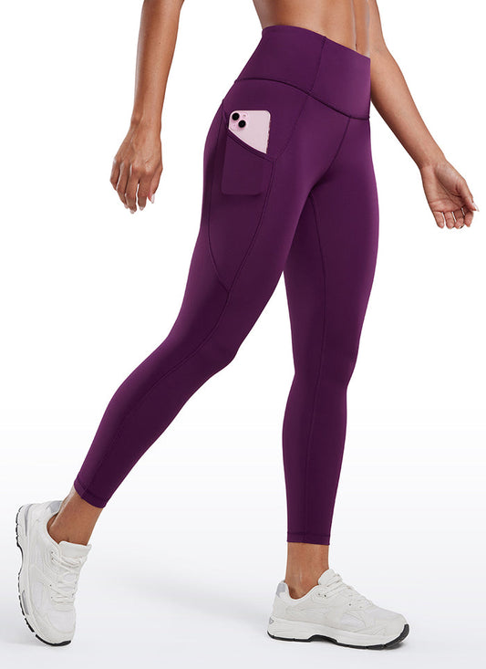 CRZ YOGA Women's Yoga Train High Rise Nakedfeel Pocket Leggings 25'' Plum Magenta