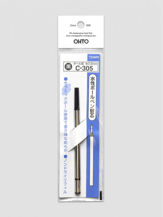 Black OHTO C305 Ceramic Roller Gel Pen Refill in 0.5 mm shown in packaging.