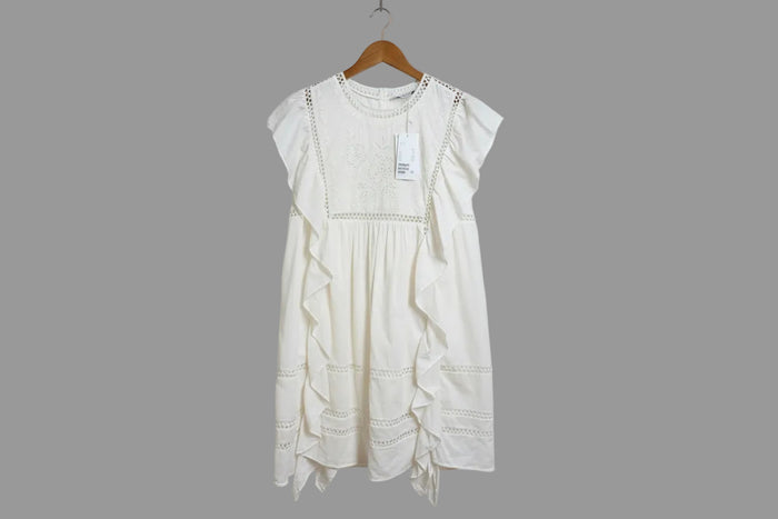 & Other Stories Ruffle Sleeve Mini Dress UK 12 EU 40 Broderie Trim Detail - BNWT
