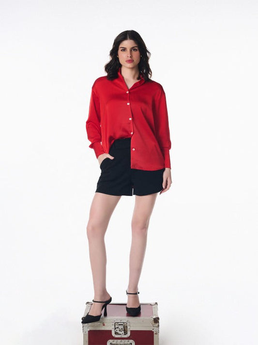 Oversized Red Satin Shirt