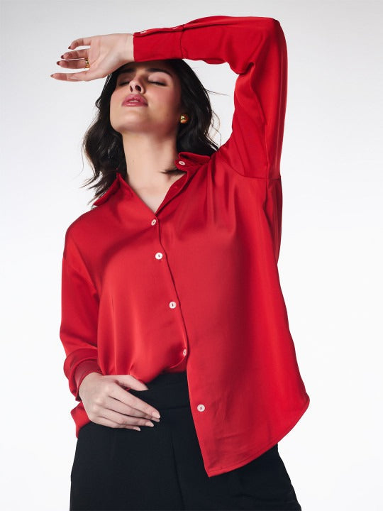 Oversized Red Satin Shirt