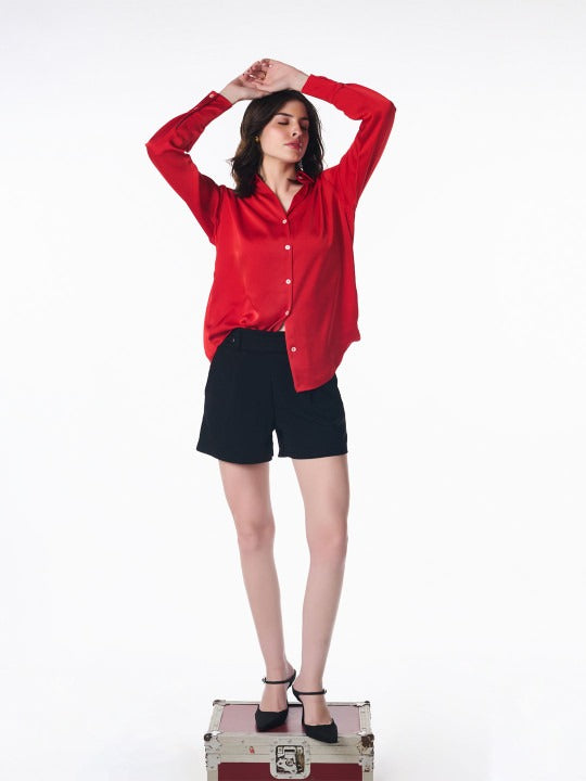 Oversized Red Satin Shirt