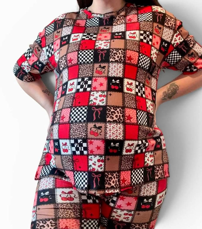 Patchwork Biker Short Set