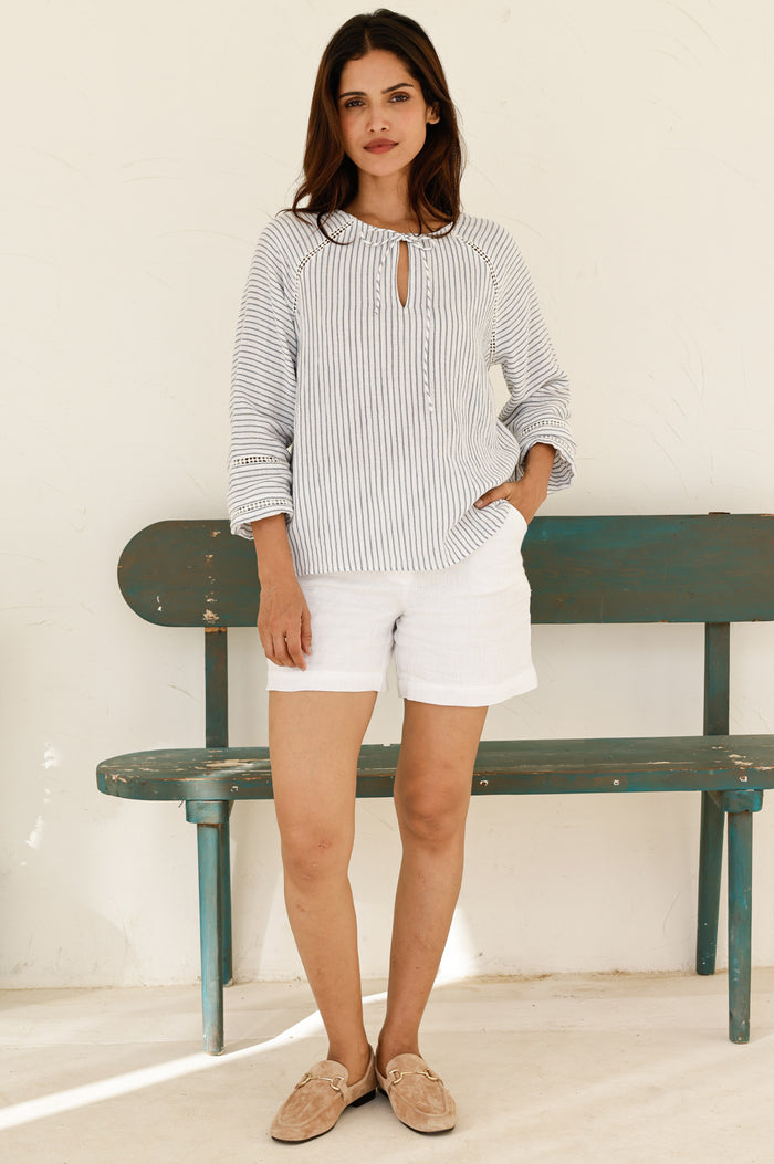 Penny Stripe Organic Cotton Cheesecloth Blouse | White/Blue
