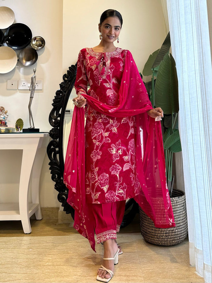 Pink Floral Chinnon Afghan Set