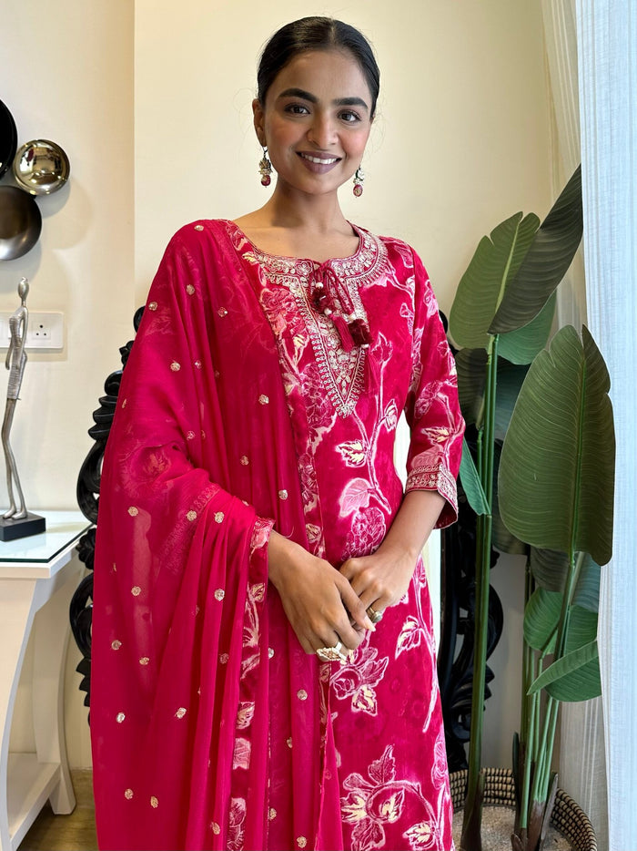 Pink Floral Chinnon Afghan Set