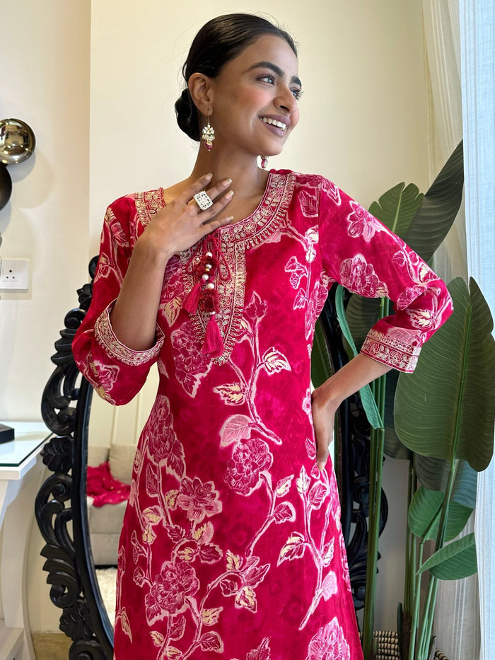 Pink Floral Chinnon Afghan Set