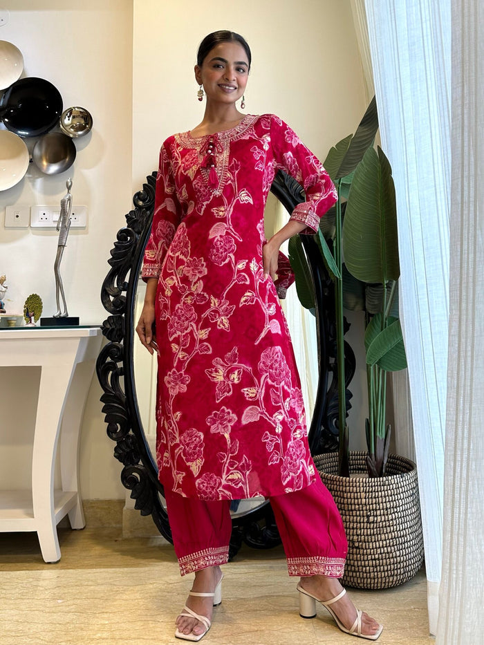 Pink Floral Chinnon Afghan Set