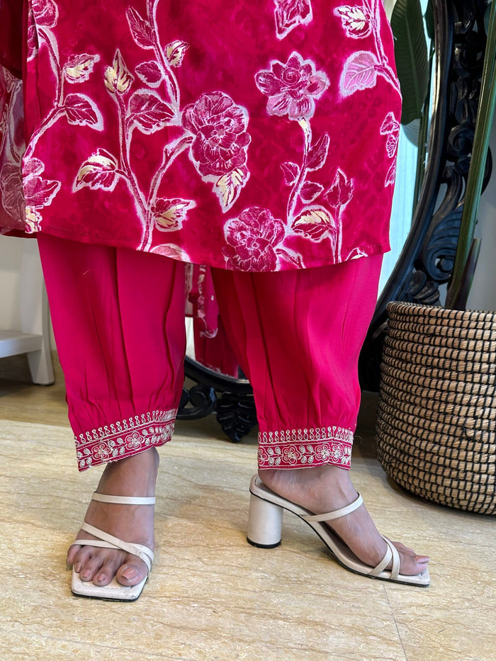 Pink Floral Chinnon Afghan Set