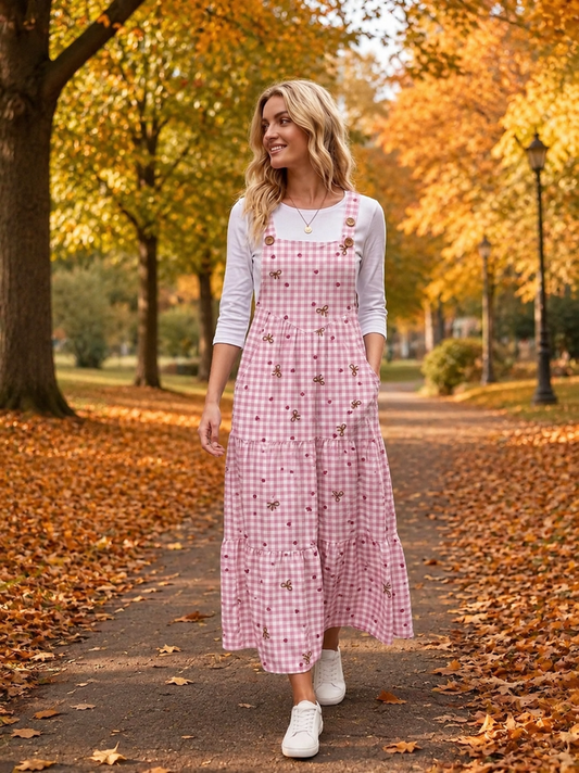 Pink Gingham Overall Dress