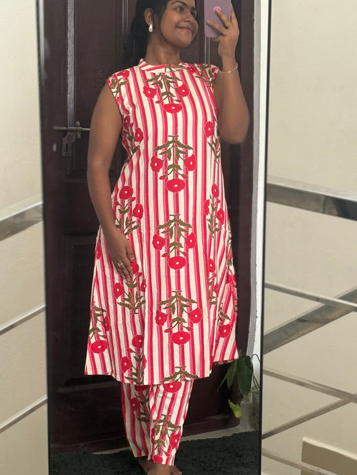 Pink stripe Sleeveless Co- Ord