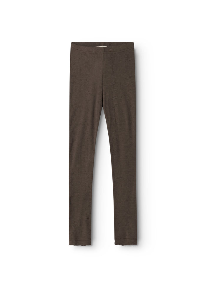 Uld leggings i mørk Terre med lang pasform og pointelle tekstur