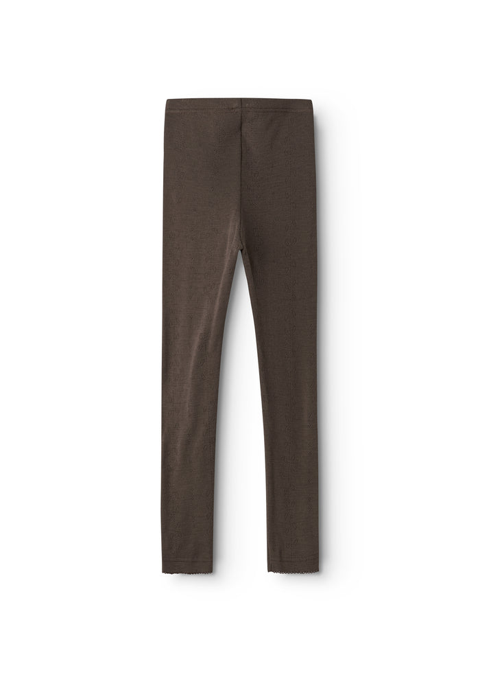 Uld leggings i mørk Terre med lige ben og søm ved låret