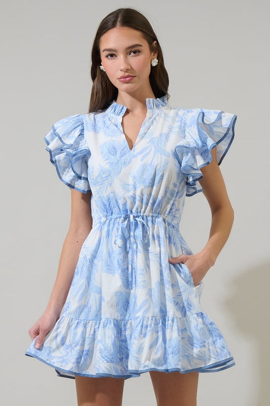 Poly Leaf Alina Ruffle Shift Mini Dress