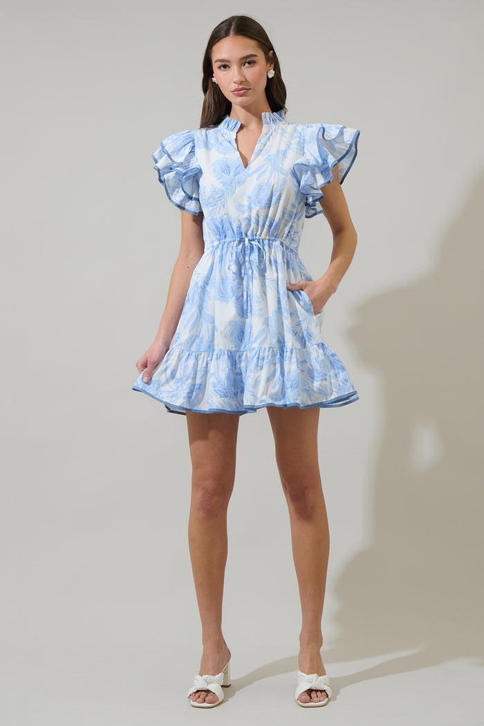 Poly Leaf Alina Ruffle Shift Mini Dress