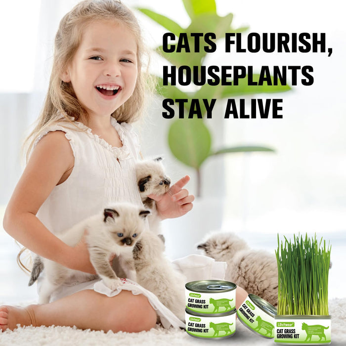 Premium Cat Grass Growing Kit - 4-Pack, Easy Planting for a Natural Treat for Cats and Other Pets