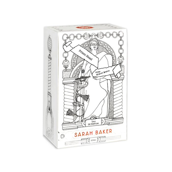 Sarah Baker Perfumes Prism Head Eau de Parfum box with art nouveau illustrated packaging on white background