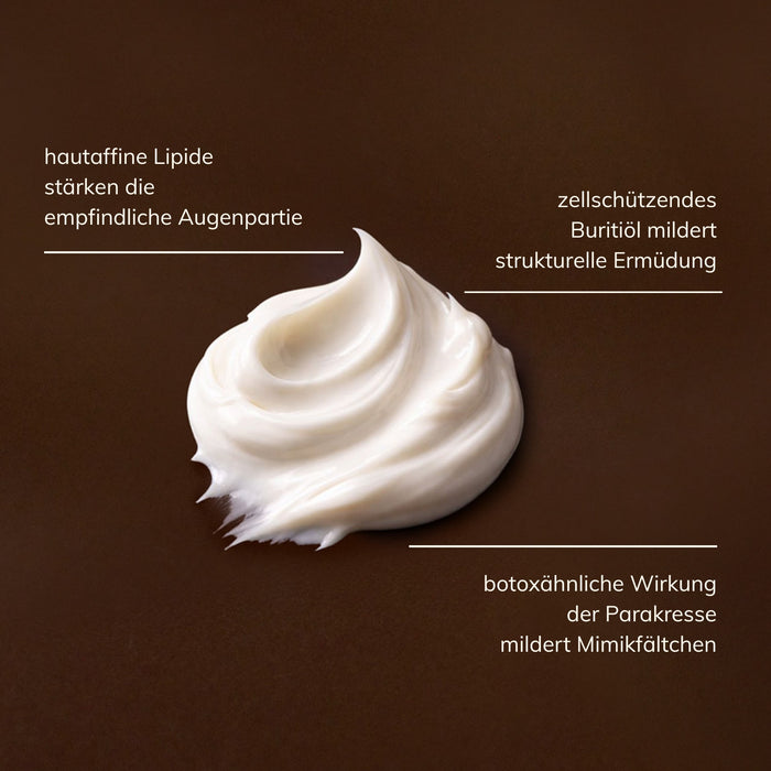 Schaubild zur Wirkweise und Textur der Santaverde XINGU refining eye cream