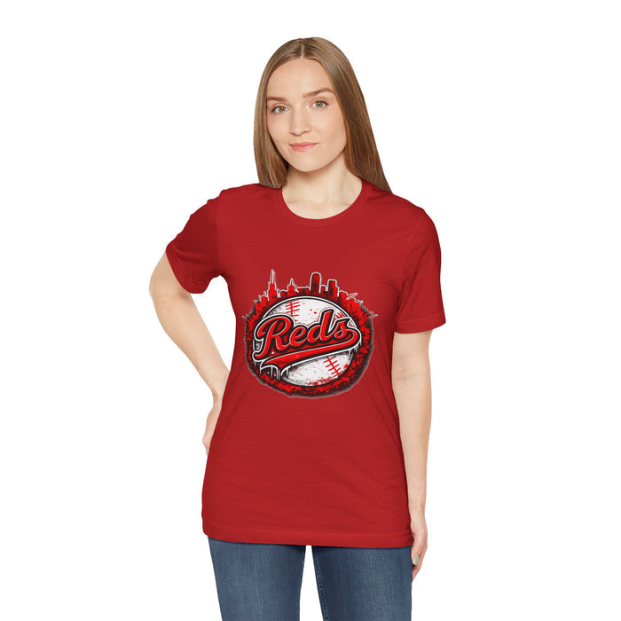 Reds Baseball Graphic Tee — City Skyline Baseball Design