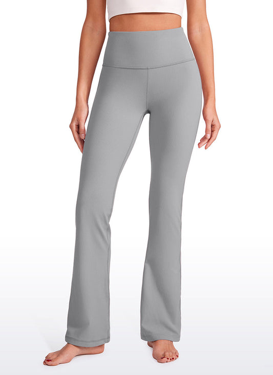 CRZ YOGA Womens Ribbed Pocket High Waist Bootcut  Flare Leggings 31" Rhino Grey