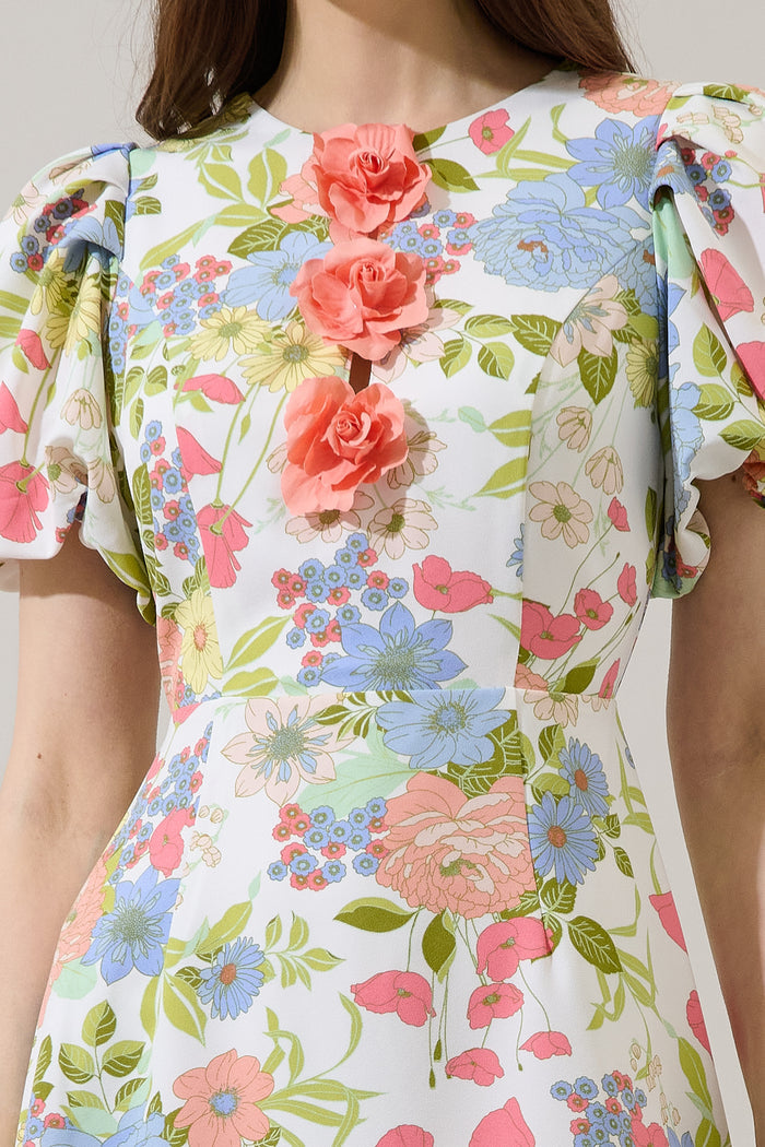 Rosette Bubble Sleeve Mini Dress Esther Floral