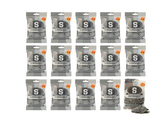 S-Märke Supersalt Salty Licorice Candy 15 × 80g (15 × 2.82 oz) – Authentic Swedish Super Salty Licorice Gummies