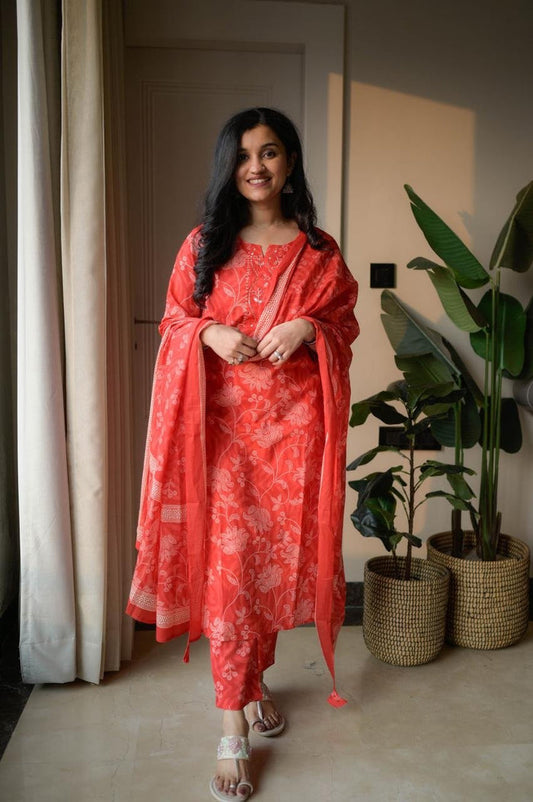 Samya Budget Cotton Suit- Red