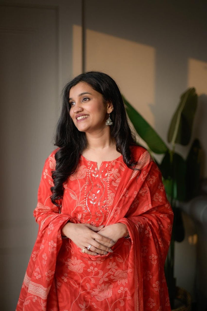 Samya Budget Cotton Suit- Red