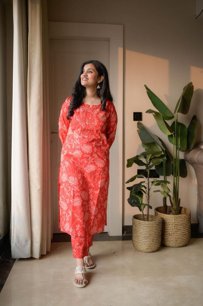 Samya Budget Cotton Suit- Red