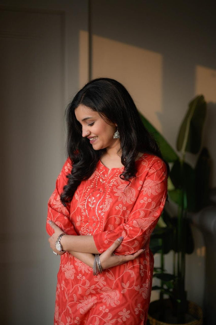 Samya Budget Cotton Suit- Red