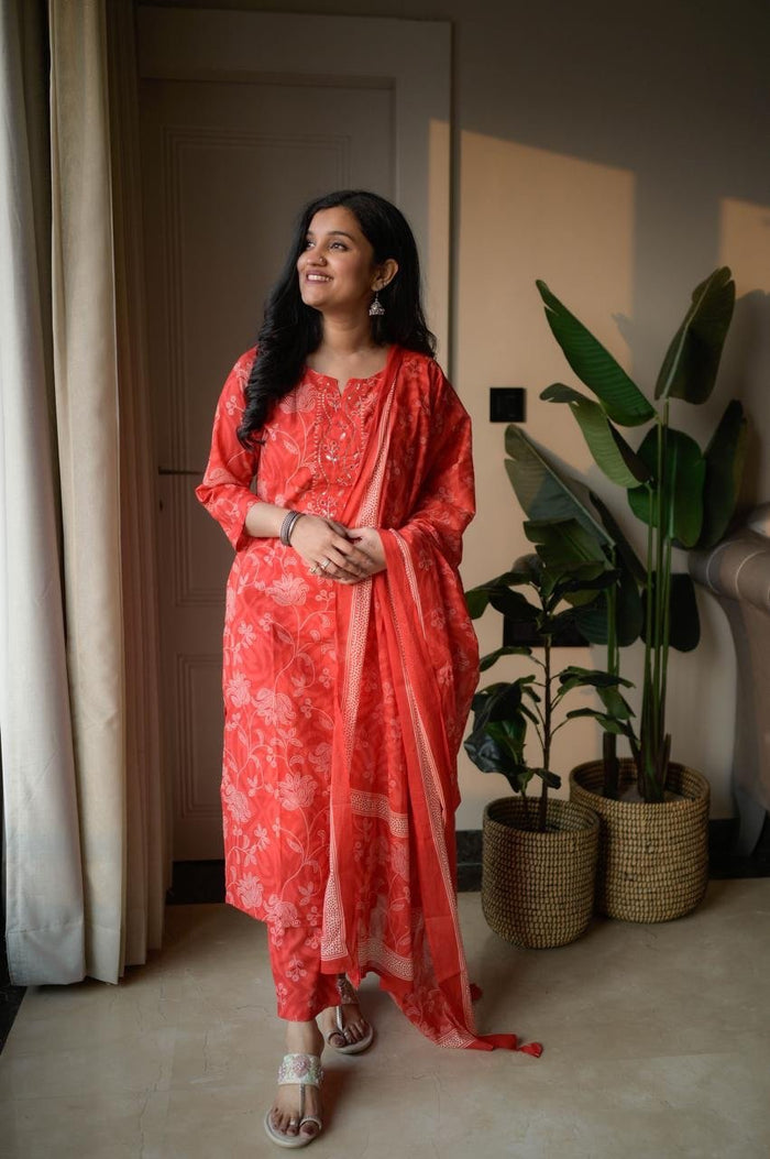 Samya Budget Cotton Suit- Red