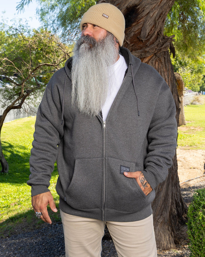 Sherpa Lined Zip Up Hoodie - Heather Charcoal - Dixxon Flannel Co.