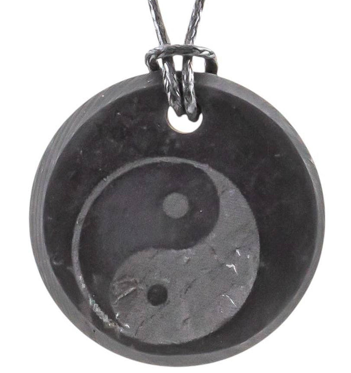 Shungite Pendant Necklace Engraved Yin Yang