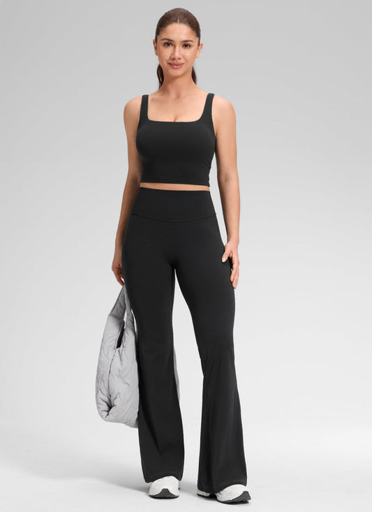 CRZ YOGA Women's Softretch High Rise No Front Seam Flare Legging 33" Black