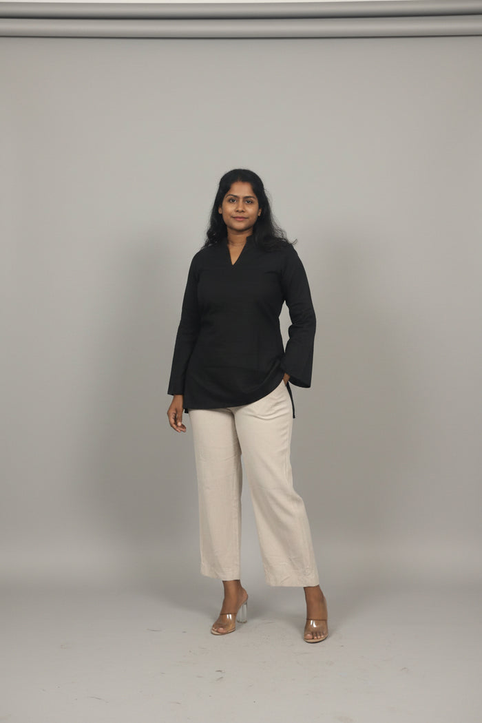 Solid Black tie back Kurti
