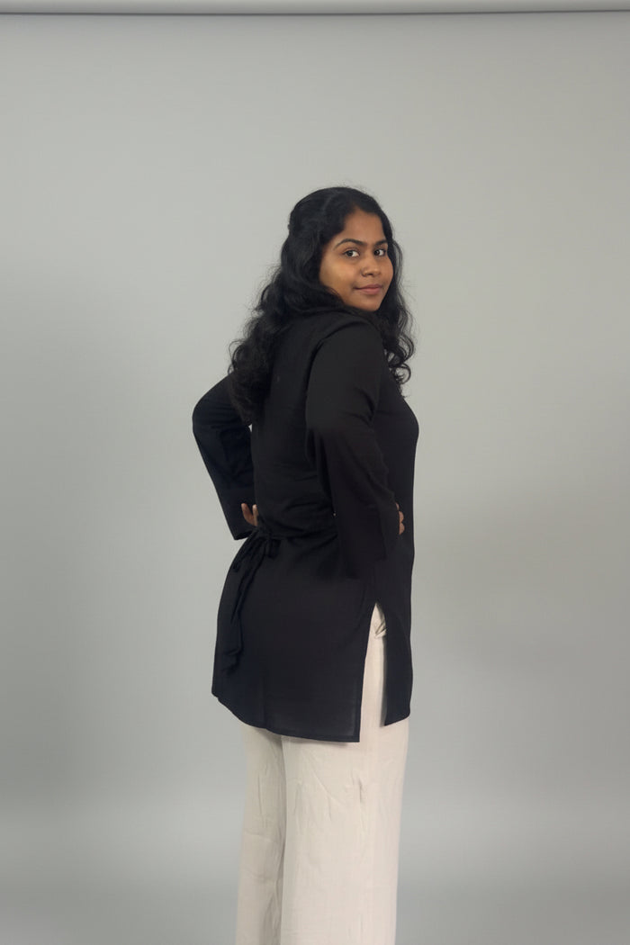 Solid Black tie back Kurti