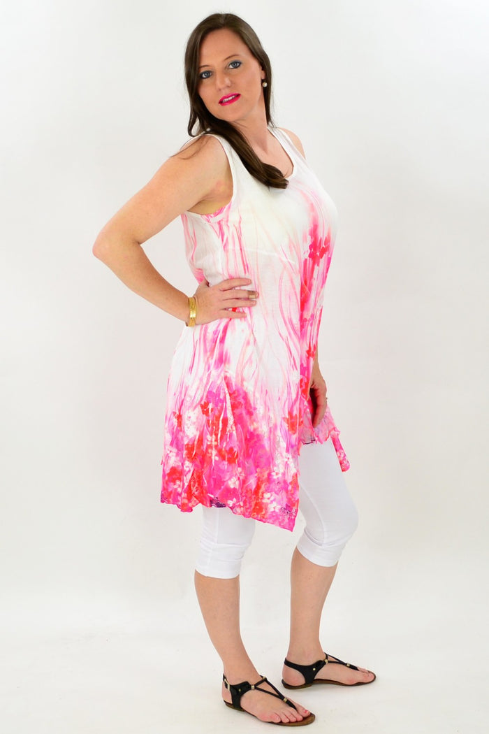 I Love Tunics Strawberries n Cream tunic with floral pattern, lightweight fabric, and relaxed fit, perfect for casual wear.