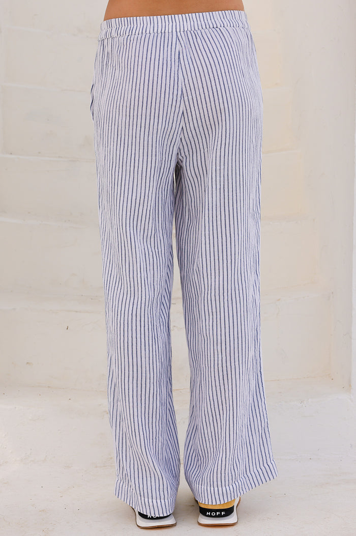 Stripe Organic Cotton Cheesecloth Trouser | White/Blue - Aspiga