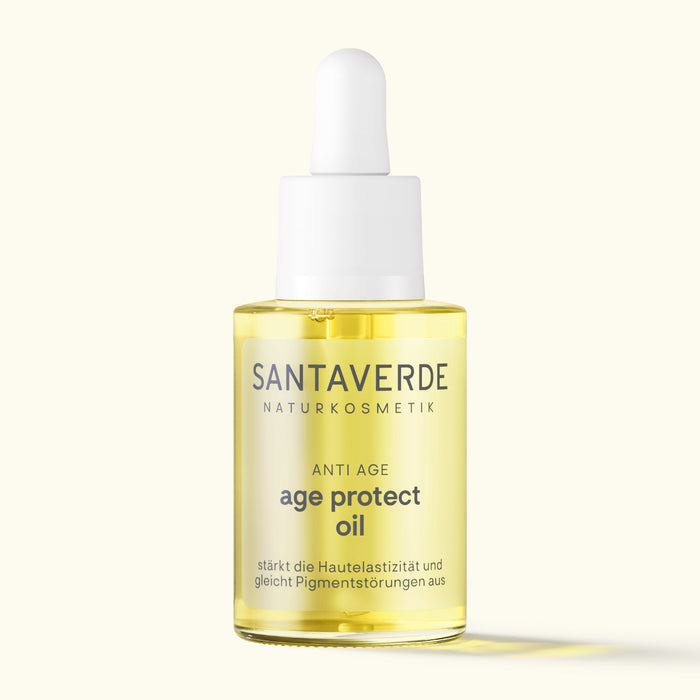 Santaverde Age Protect Oil 30 ml – regenerierendes Aloe Vera Naturkosmetik Gesichtsöl für reife Haut, Glasflasche mit Pipette, minimalistisch arrangiert