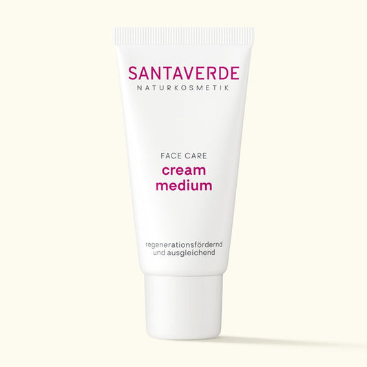 Santaverde Cream Medium 30 ml – Aloe Vera Naturkosmetik Gesichtscreme für normale bis trockene Haut, minimalistisch präsentierte weiße Tube