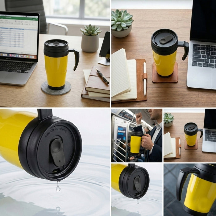 Thermo Travel Mug 400ml – Double Wall Insulated Travel Mug With Screw-On Lid & Slide Seal - Yellow