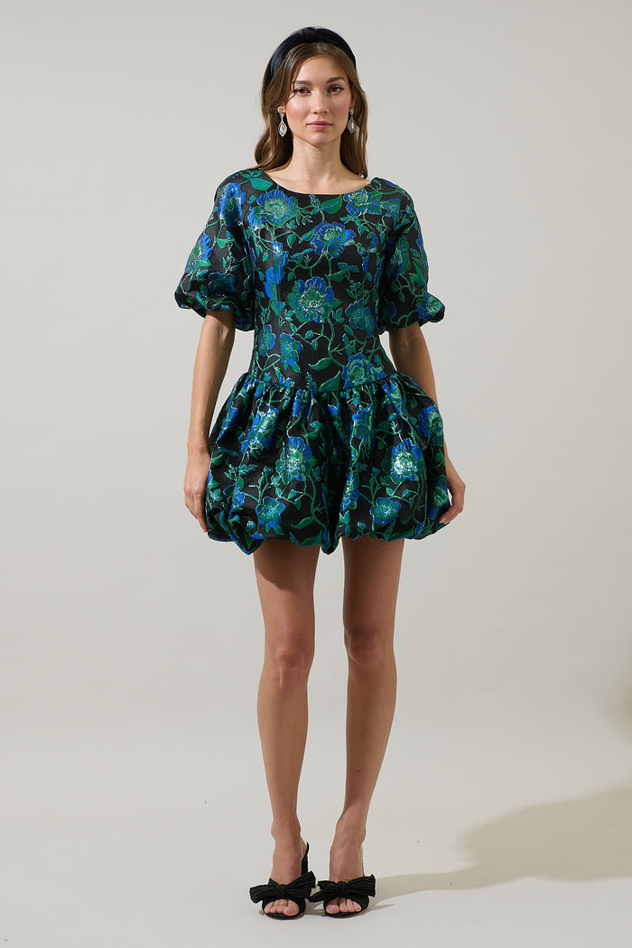 Trixy Jacquard Elisah Floral Bubble Mini Dress