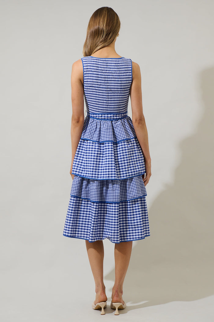 Vanna Gingham Tiered Midi Dress