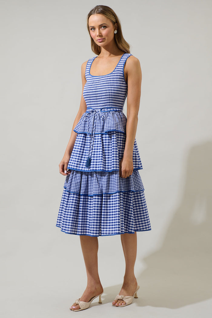 Vanna Gingham Tiered Midi Dress