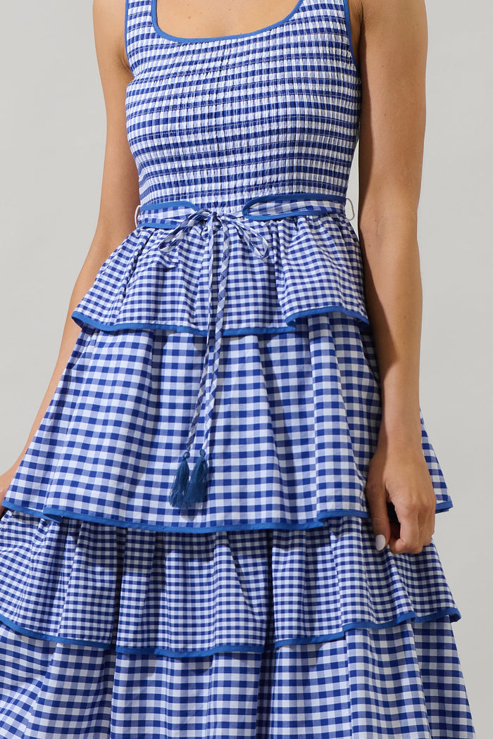 Vanna Gingham Tiered Midi Dress