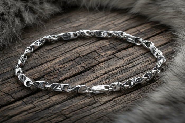 vkngjewelry Bracelet Viking Rune Link Bracelet Handcrafted Sterling Silver Amulet
