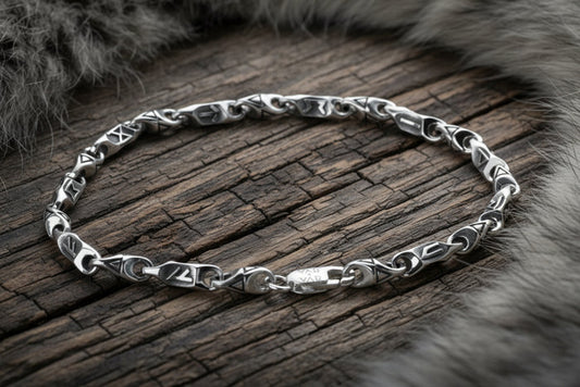vkngjewelry Bracelet Viking Rune Link Bracelet Handcrafted Sterling Silver Amulet