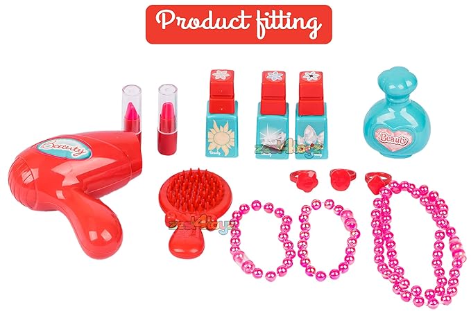 White Whale Beauty Set for Kids Girls 3 in 1 Learning Educational Make Up Suitcase Kit with Makeup Accessories Pretend Play Set Portable Suitcase Toy Gift for Girls - Pink