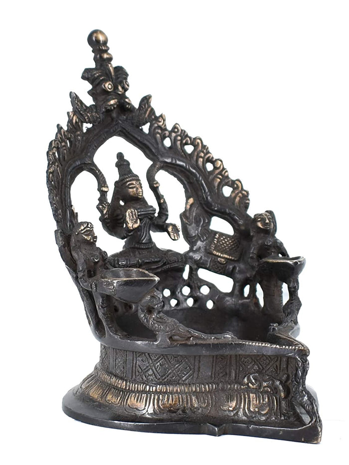 White Whale Brass Lamp Laxmi Vilakku Traditional Diya Oil Deepak for Puja